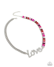 Load image into Gallery viewer, Lovely Contrast - Multi Pink Red Gem White LOVE Silver Short Necklace - Paparazzi - Life of the Party December 2025
