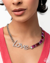 Load image into Gallery viewer, Lovely Contrast - Multi Pink Red Gem White LOVE Silver Short Necklace - Paparazzi - Life of the Party December 2025