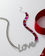 Load image into Gallery viewer, Lovely Contrast - Multi Pink Red Gem White LOVE Silver Short Necklace - Paparazzi - Life of the Party December 2025