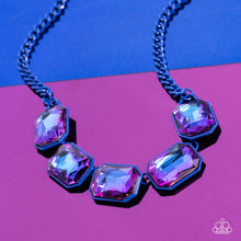 Load image into Gallery viewer, EMERALD CITY COUTURE - BLUE CHAIN PURPLE UV SHIMMER GEM SHORT NECKLACE - PAPARAZZI - LIFE OF THE PARTY JUNE 2023