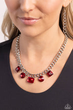 Load image into Gallery viewer, ALTERNATING AUDACITY - RED GEM SILVER CHUNKY CHAIN SHORT NECKLACE - PAPARAZZI