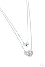 Load image into Gallery viewer, MISMATCHED MODEL - MULTI IRIDESCENT HEART SILVER LAYERED NECKLACE