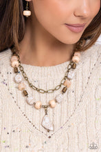 Load image into Gallery viewer, HIGH-END HABITAT - BRASS BEAD WHITE STONE Y LAYERED SHORT NECKLACE