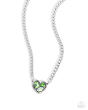 Load image into Gallery viewer, Tasteful Triad - Green Iridescent Gem Silver Heart Short Necklace
