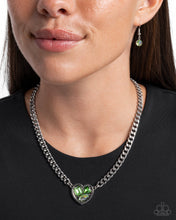Load image into Gallery viewer, Tasteful Triad - Green Iridescent Gem Silver Heart Short Necklace
