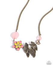 Load image into Gallery viewer, Standing Shimmer - Brass Leaf Pink Yellow Flower Short Necklace - Paparazzi