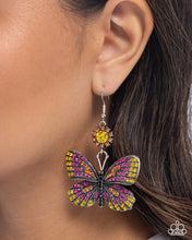 Load image into Gallery viewer, Fluttering Feature - Pink Orange Yellow Rhinestone Silver Butterfly Earrings