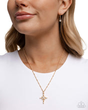Load image into Gallery viewer, Graceful Glory - Gold Cross White Rhinestone Short Necklace