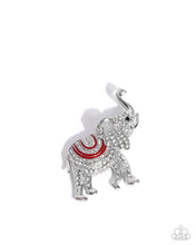 Load image into Gallery viewer, Elephant Embrace - Red and White Rhinestone Silver Brooch