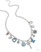 Load image into Gallery viewer, Charming Century - Green Gem Butterfly Silver Heart Key Charm Short Necklace - Paparazzi