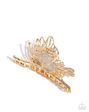 Load image into Gallery viewer, Layered Landing - Gold White Rhinestone Butterfly Claw Hair Clip
