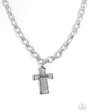 Load image into Gallery viewer, Faithful Flair - White Rhinestone Silver FAITH Cross Short Necklace - Paparazzi