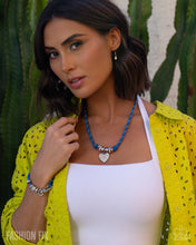 Load image into Gallery viewer, Giddy Getaway - Blue Cord Silver Heart Short Necklace - Paparazzi - Fashion Fix April 202