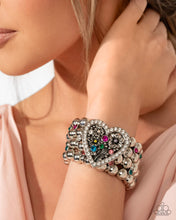 Load image into Gallery viewer, Personal History - Multi Color Rhinestone Silver Heart Stretchy Bracelet - Paparazzi - Life of the Party April 2025