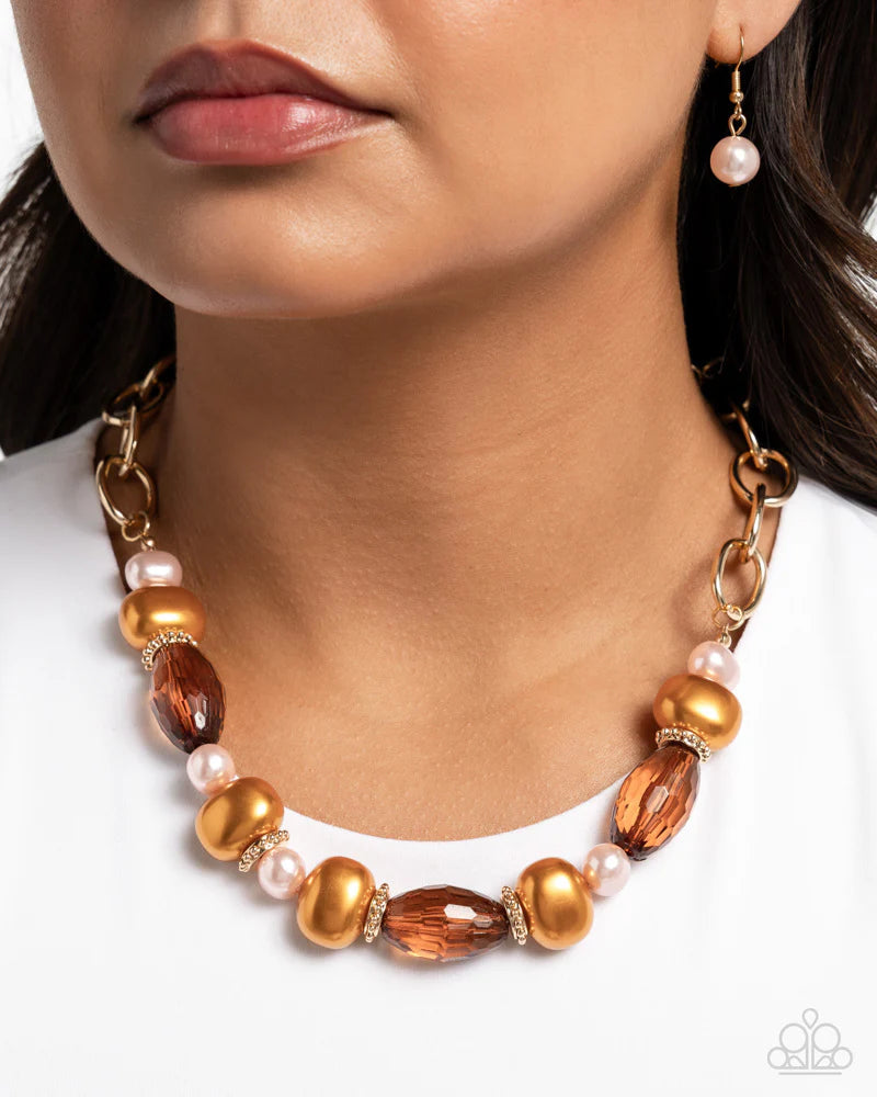 Pearly Patron - Brown Necklace