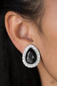 PAPARAZZI VINTAGE VAULT "ALL HAUTE AND BOTHERED" BLACK CLIP ON EARRINGS