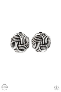 PAPARAZZI "NOTICEABLY KNOTTED" SILVER WEAVE DESIGN CLIP ON EARRINGS