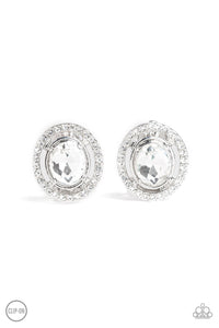 PAPARAZZI "COST A FORTUNE" WHITE CLIP ON EARRINGS