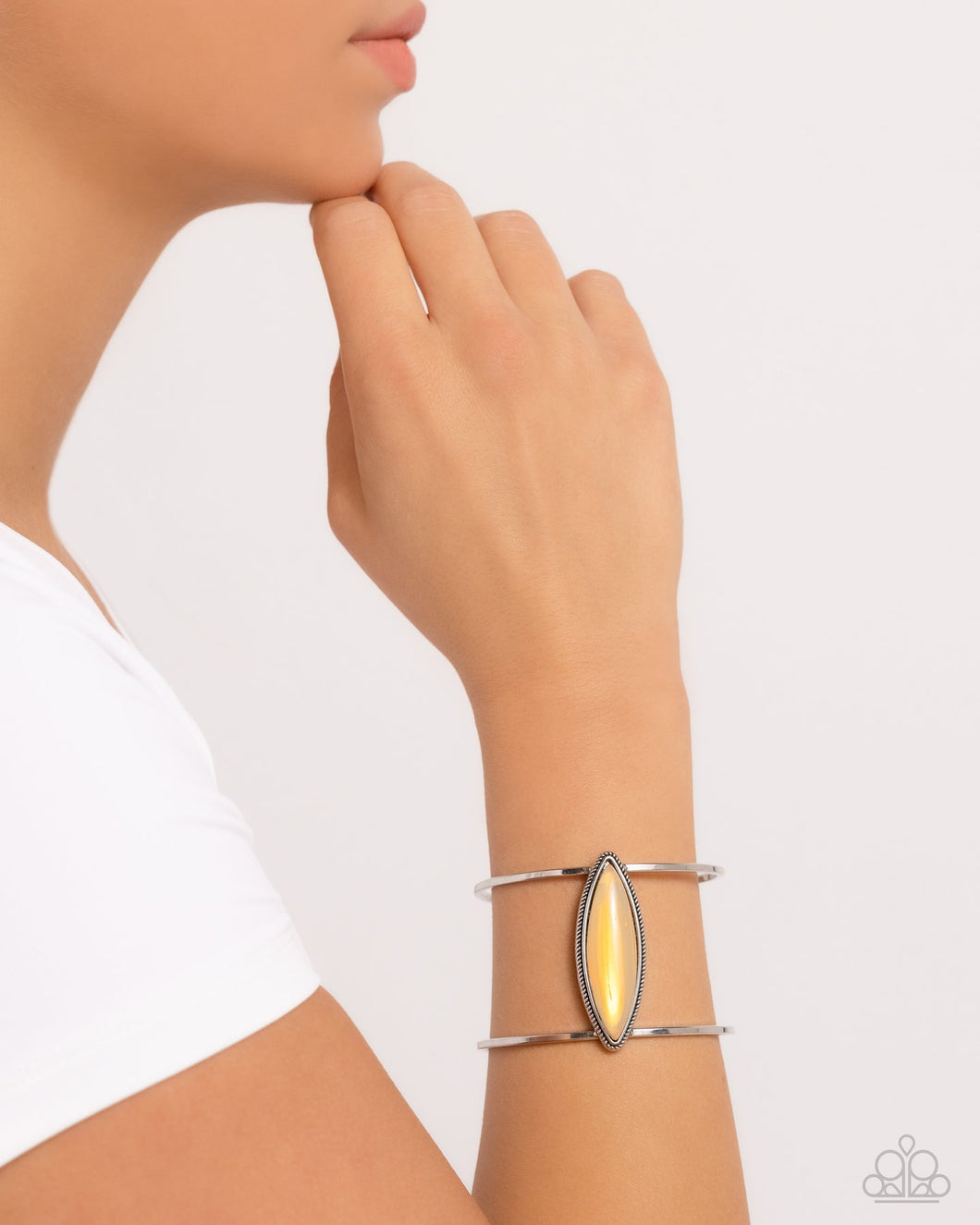 What You SEER Is What You Get - Brown Iridescent Bead Silver Cuff Bracelet
