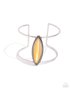 What You SEER Is What You Get - Brown Iridescent Bead Silver Cuff Bracelet