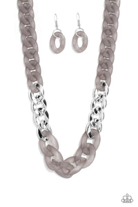 CURB YOUR ENTHUSIASM - SILVER ACRYLIC LINK NECKLACE - PAPARAZZI
