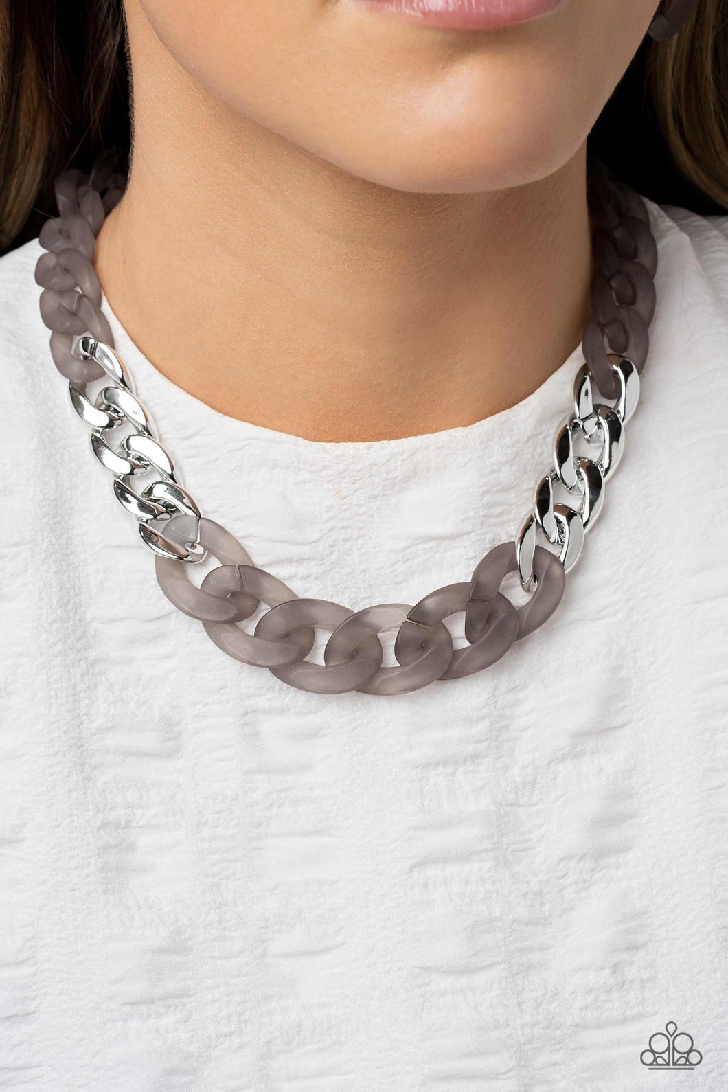 CURB YOUR ENTHUSIASM - SILVER ACRYLIC LINK NECKLACE - PAPARAZZI
