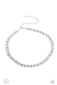 CLASSY COUTURE - WHITE PEARL AND GEM SILVER CHOKER NECKLACE - PAPARAZZI - LIFE OF THE PARTY JUNE 2023