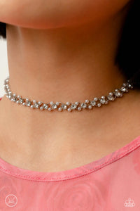 CLASSY COUTURE - WHITE PEARL AND GEM SILVER CHOKER NECKLACE - PAPARAZZI - LIFE OF THE PARTY JUNE 2023