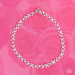 CLASSY COUTURE - WHITE PEARL AND GEM SILVER CHOKER NECKLACE - PAPARAZZI - LIFE OF THE PARTY JUNE 2023