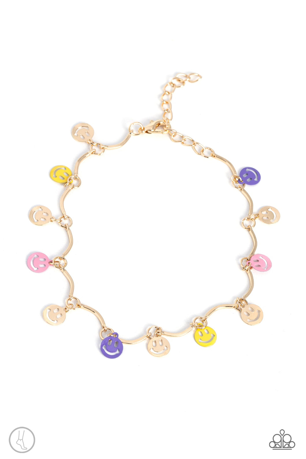 SMILEY SENSATION - GOLD SMILEY FACE ANKLET - PAPARAZZI