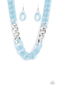 CURB YOUR ENTHUSIASM - BLUE ACRYLIC SILVER LINK NECKLACE - PAPARAZZI