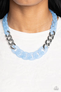 CURB YOUR ENTHUSIASM - BLUE ACRYLIC SILVER LINK NECKLACE - PAPARAZZI