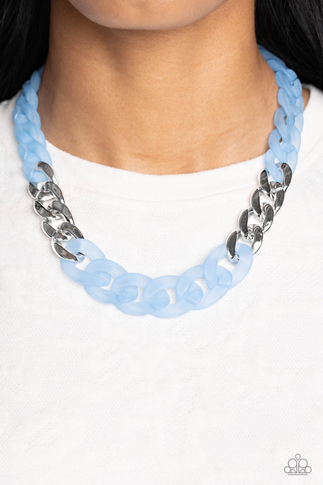 CURB YOUR ENTHUSIASM - BLUE ACRYLIC SILVER LINK NECKLACE - PAPARAZZI