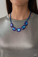 Load image into Gallery viewer, EMERALD CITY COUTURE - BLUE CHAIN PURPLE UV SHIMMER GEM SHORT NECKLACE - PAPARAZZI - LIFE OF THE PARTY JUNE 2023

