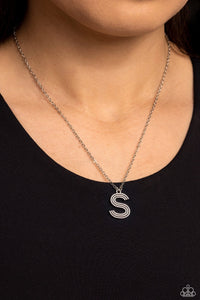"LEAVE YOUR INITIALS" SILVER "S" NECKLACE & EARRING SET