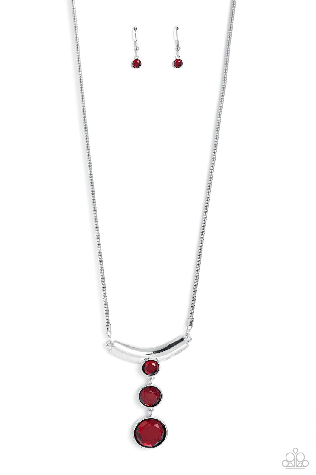 ALLURING ANDANTE - RED GEM SILVER SHORT NECKLACE - PAPARAZZI