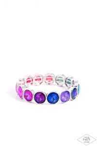 RADIANT ON REPEAT - MULTI COLOR OPALESCENT GEM SILVER STRETCHY BRACELET