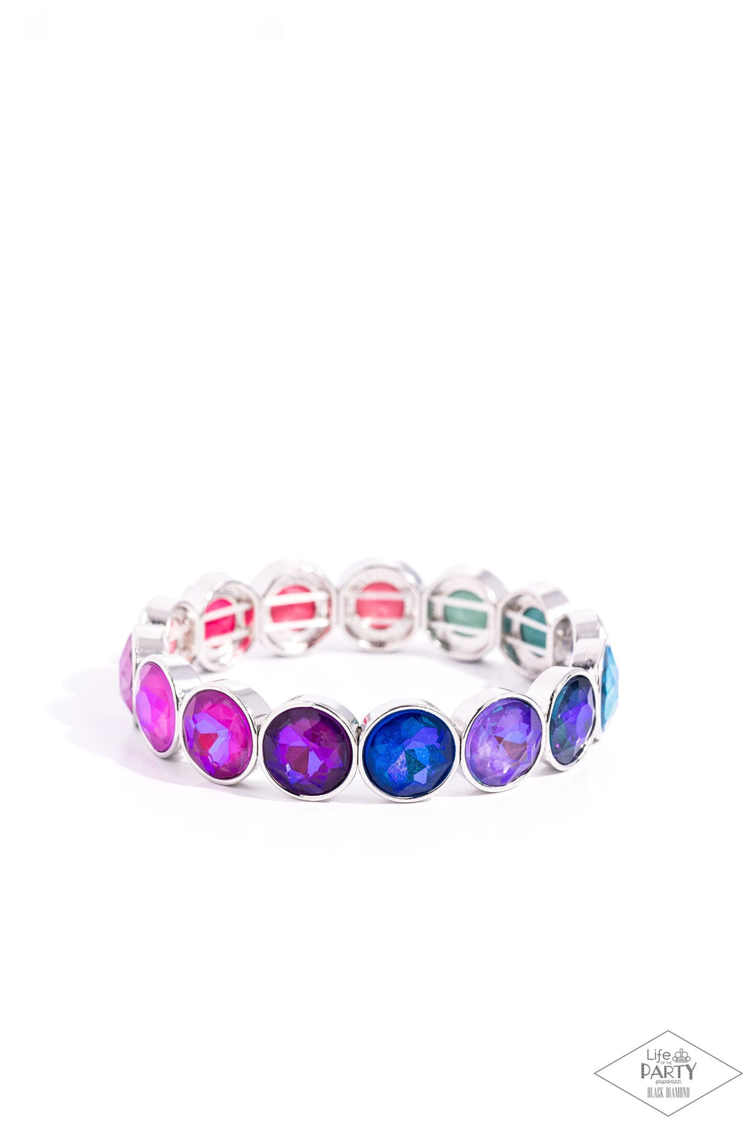 RADIANT ON REPEAT - MULTI COLOR OPALESCENT GEM SILVER STRETCHY BRACELET