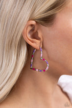 Load image into Gallery viewer, STRIPED SWEETHEARTS - PINK AND SILVER HEART HOOP EARRINGS - PAPARAZZI
