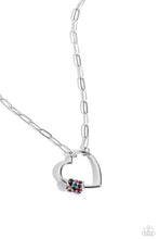 Load image into Gallery viewer, AFFECTIONATE ATTITUDE - BLACK AND MULTI COLOR RHINESTONE SILVER HEART PAPERCLIP CHAIN SHORT NECKLACE - PAPARAZZI
