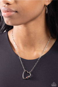 AFFECTIONATE ATTITUDE - BLACK AND MULTI COLOR RHINESTONE SILVER HEART PAPERCLIP CHAIN SHORT NECKLACE - PAPARAZZI