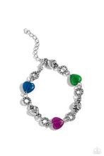 Load image into Gallery viewer, MY HEARTBEAT WILL GO ON/ Can Feel Your Heartbeat- MULTI COLOR STONE HEART SILVER SHORT NECKLACE &amp; BRACELET SET
