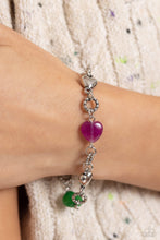 Load image into Gallery viewer, MY HEARTBEAT WILL GO ON/ Can Feel Your Heartbeat- MULTI COLOR STONE HEART SILVER SHORT NECKLACE &amp; BRACELET SET
