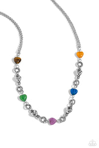 MY HEARTBEAT WILL GO ON/ Can Feel Your Heartbeat- MULTI COLOR STONE HEART SILVER SHORT NECKLACE & BRACELET SET