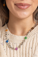Load image into Gallery viewer, MY HEARTBEAT WILL GO ON/ Can Feel Your Heartbeat- MULTI COLOR STONE HEART SILVER SHORT NECKLACE &amp; BRACELET SET
