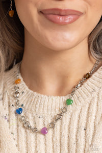 MY HEARTBEAT WILL GO ON/ Can Feel Your Heartbeat- MULTI COLOR STONE HEART SILVER SHORT NECKLACE & BRACELET SET