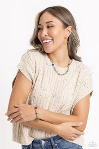 MY HEARTBEAT WILL GO ON/ Can Feel Your Heartbeat- MULTI COLOR STONE HEART SILVER SHORT NECKLACE & BRACELET SET