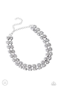 GLISTENING GALLERY - WHITE GEM SILVER CHOKER NECKLACE - PAPARAZZI - LIFE OF THE PARTY NOVEMBER 2023