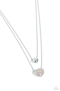 MISMATCHED MODEL - MULTI IRIDESCENT HEART SILVER LAYERED NECKLACE