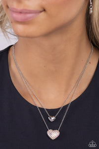 MISMATCHED MODEL - MULTI IRIDESCENT HEART SILVER LAYERED NECKLACE